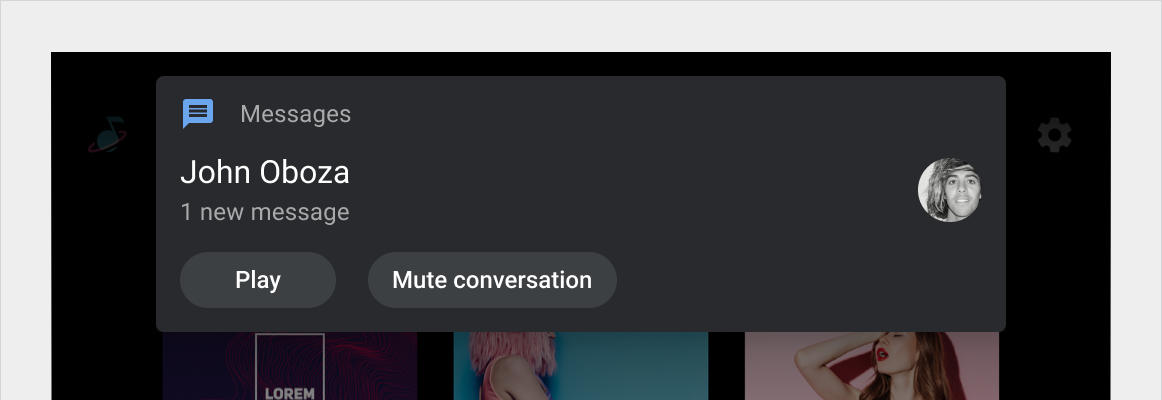 Przykład powiadomienia z mniejszą ilością treści