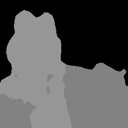 The image mask that outlines the shape of the girls and horse from the previous image. The shape of all three girls and the horse are masked accurately