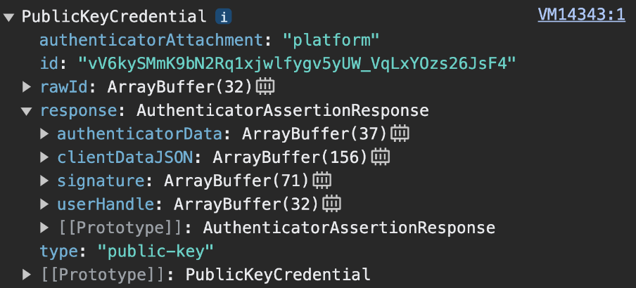 ออบเจ็กต์ PublicKeyCredential ที่ส่งโดยเซิร์ฟเวอร์