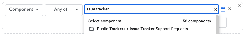 The search builder showing a component search with subcomponents enabled.