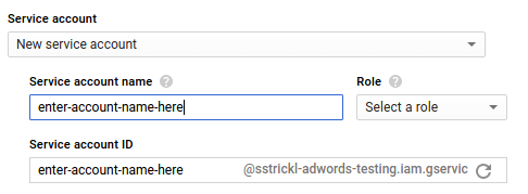 New service account name screenshot.