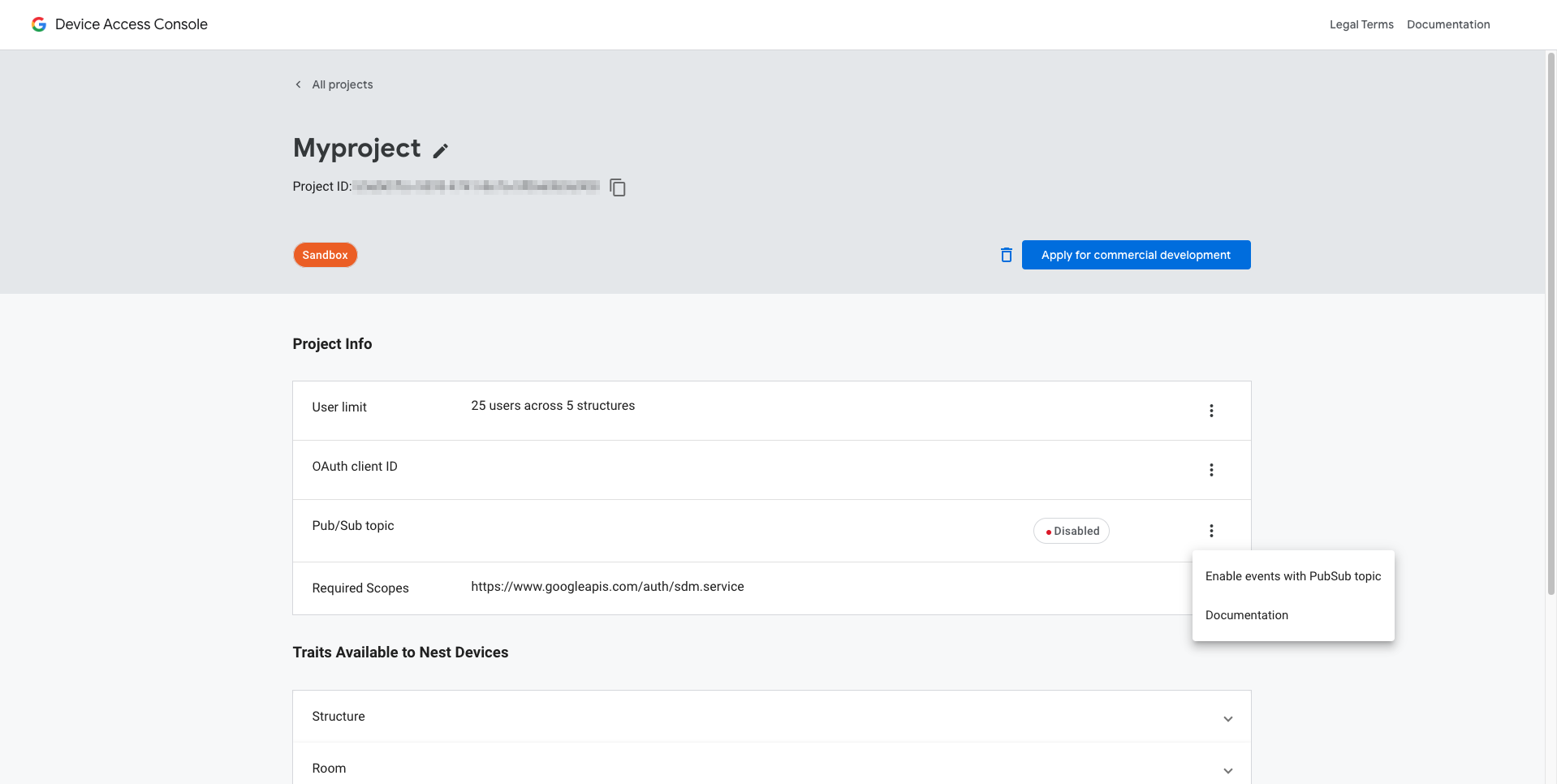 Device Access プロジェクト情報