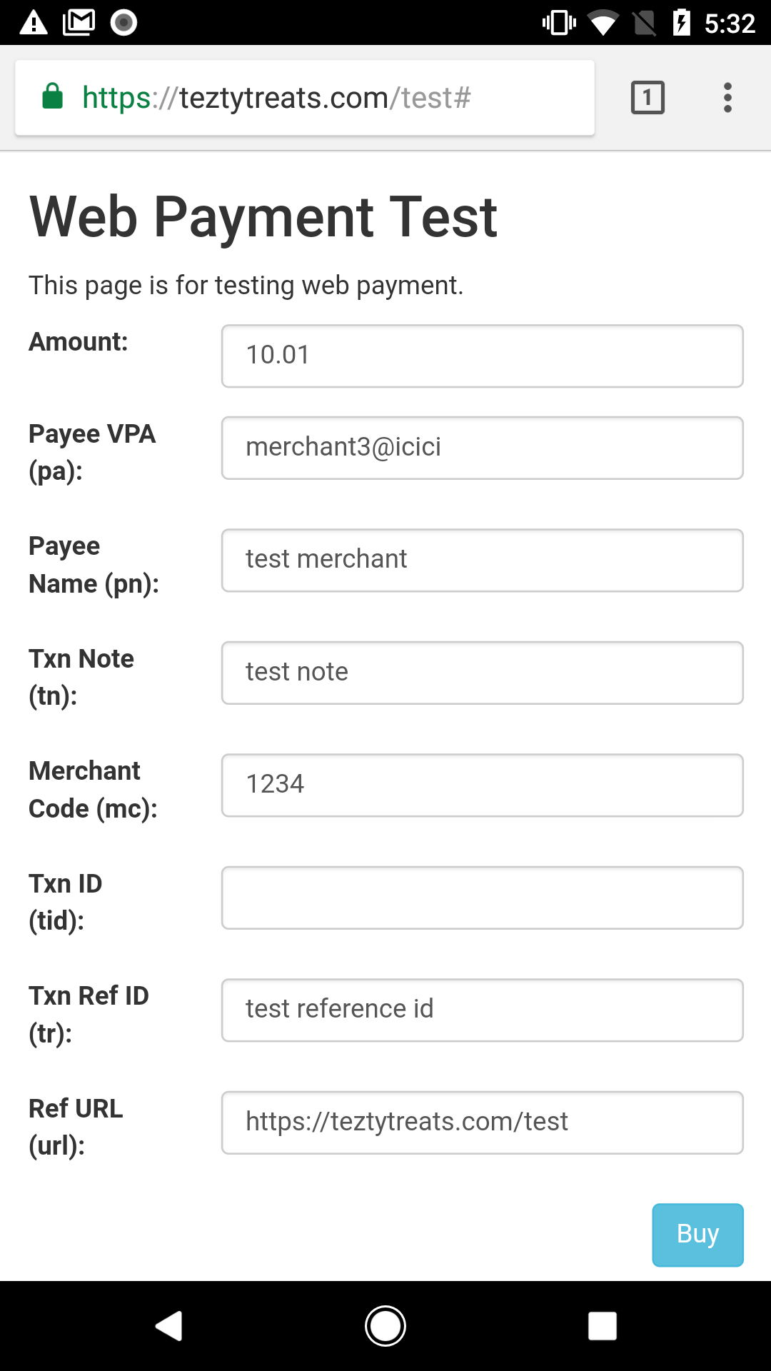 Web payment details form