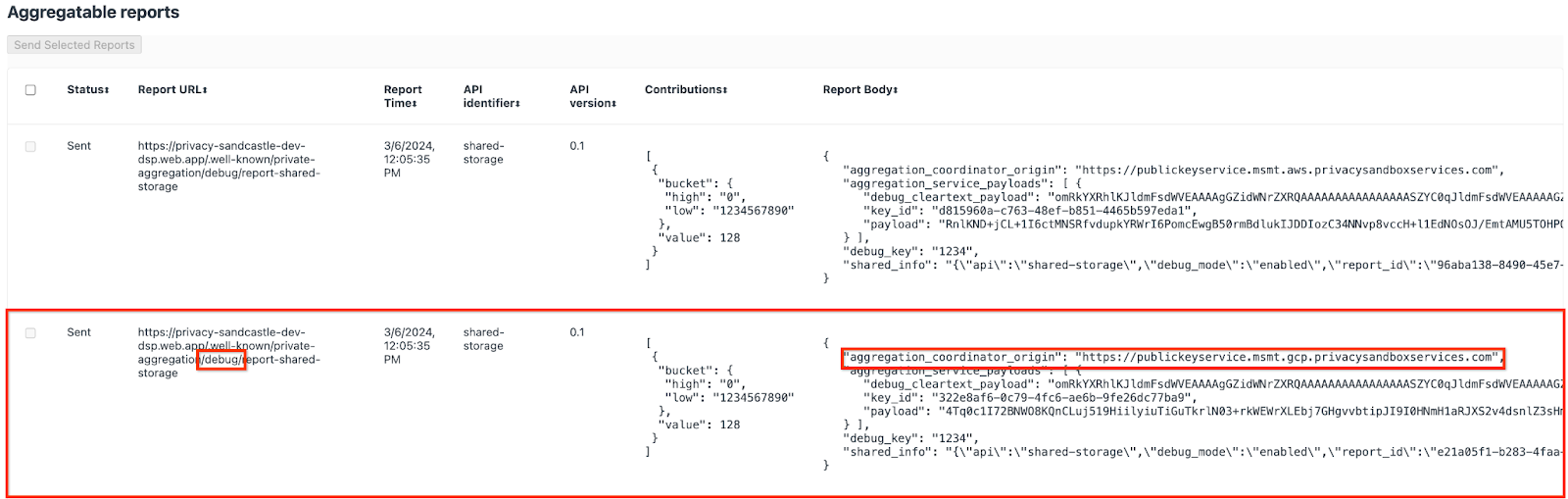 Rapport de débogage GCP