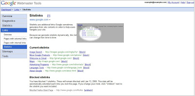 sitelinks feature in webmaster tools