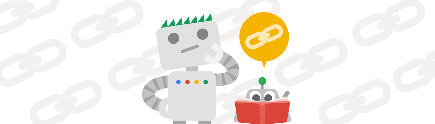 Googlebot with a spider friend thinking about links
