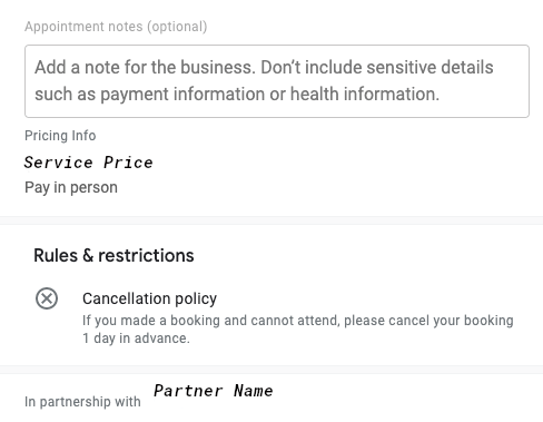 Figure 2: special request box in beauty and fitness check-out flow