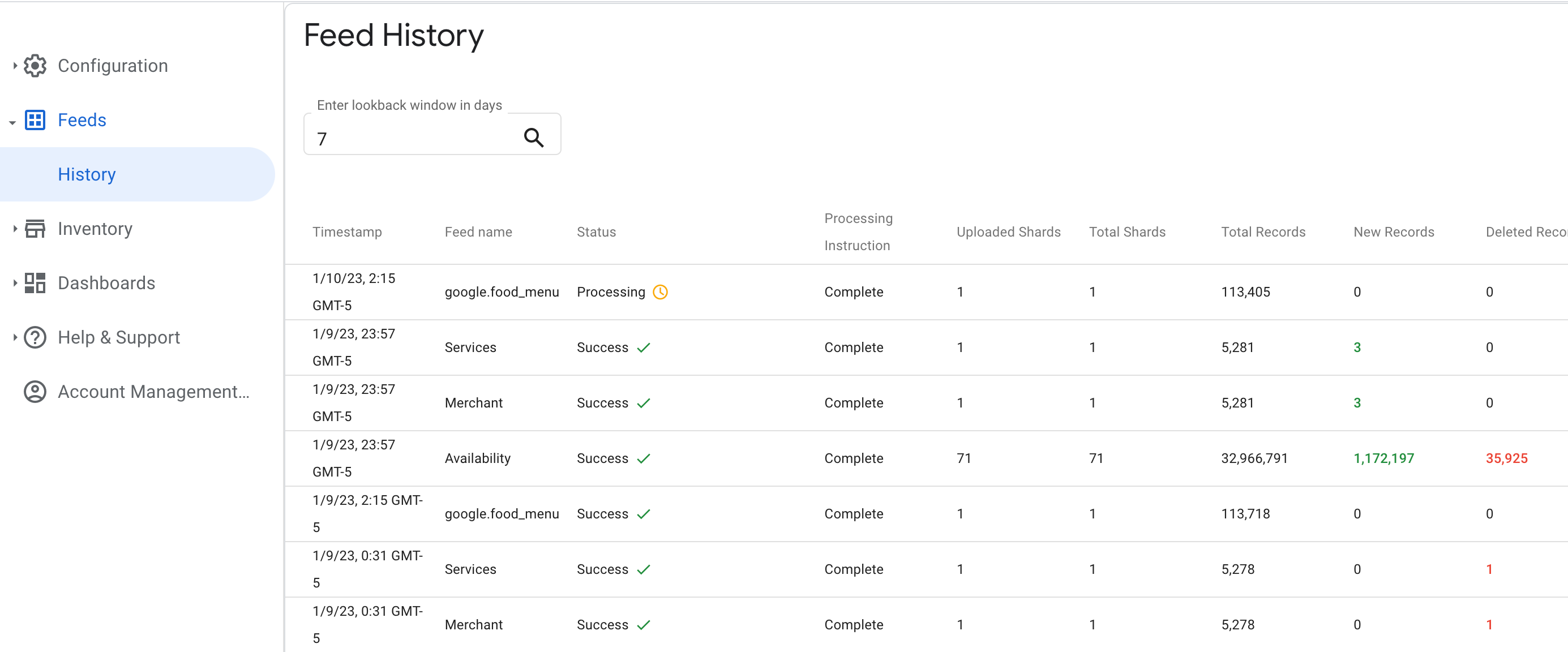 Résultats de l'ingestion de flux
