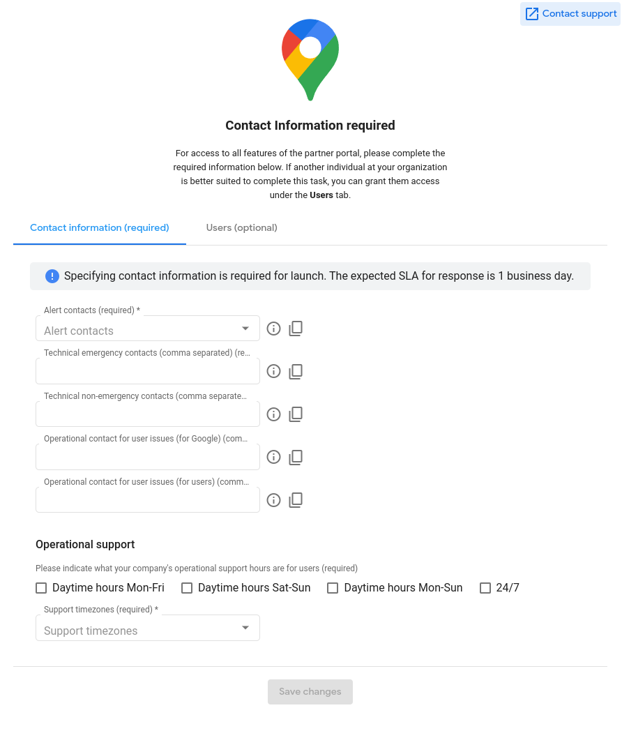 Dialogfenster für obligatorische Informationen