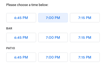 図 1: 座席セクションのあるレストランの予約枠選択の例