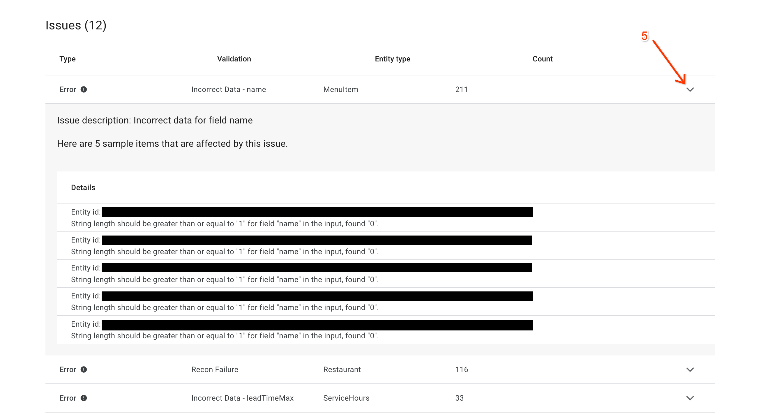 Detaillierte Batch-Feed-Fehler