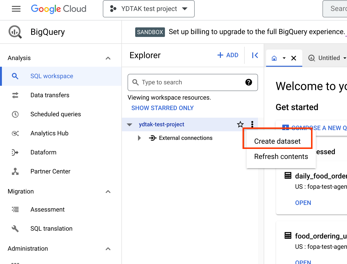 Botón Crear conjunto de datos