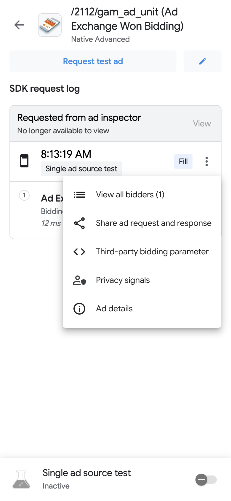 Открыть диалоговое окно с возможностью просмотра информации о рекламе