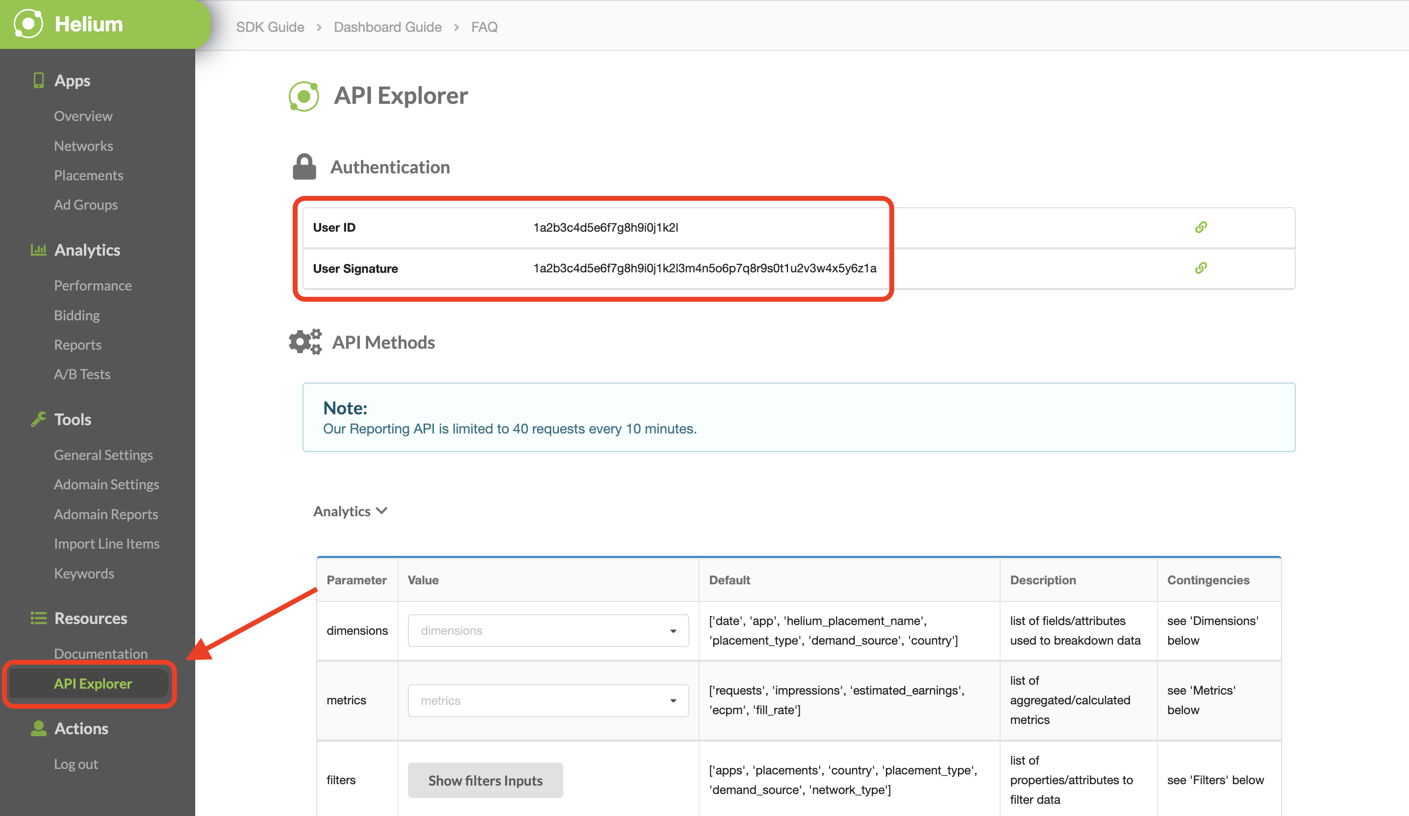 Explorer API di Chartboost