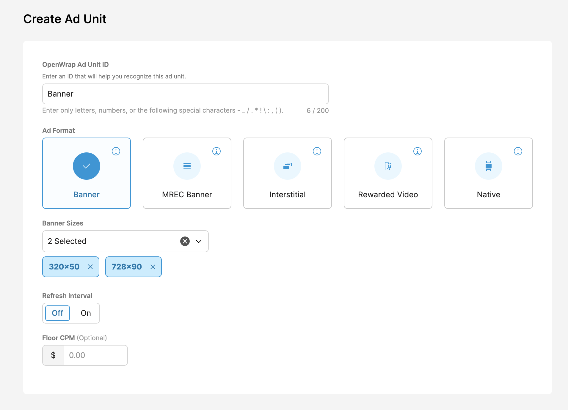 Create Ad Unit Form