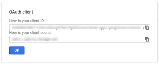Скриншот идентификатора клиента и секретного ключа клиента