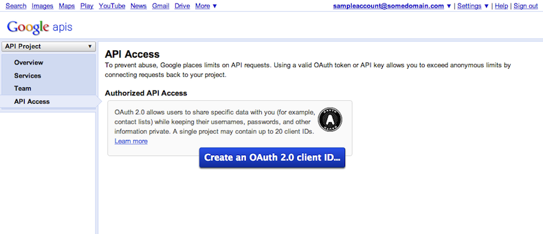 You're able to create OAuth 2.0 clients in the API Access tab.