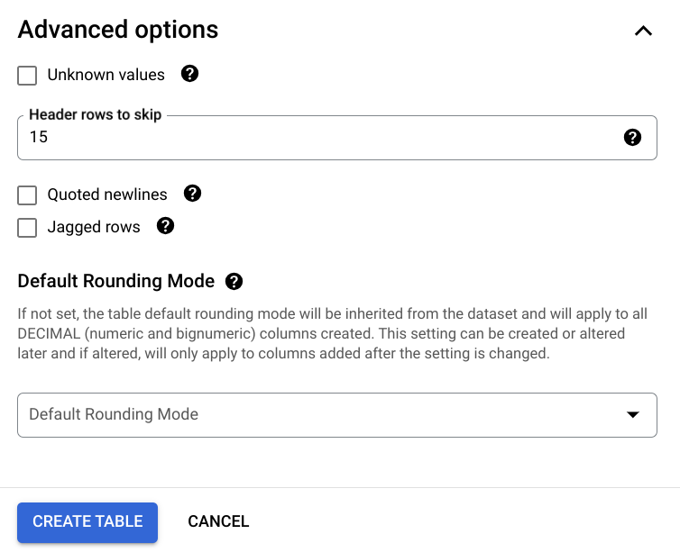 الجزء 2 من إعدادات الجدول الخارجي في BigQuery