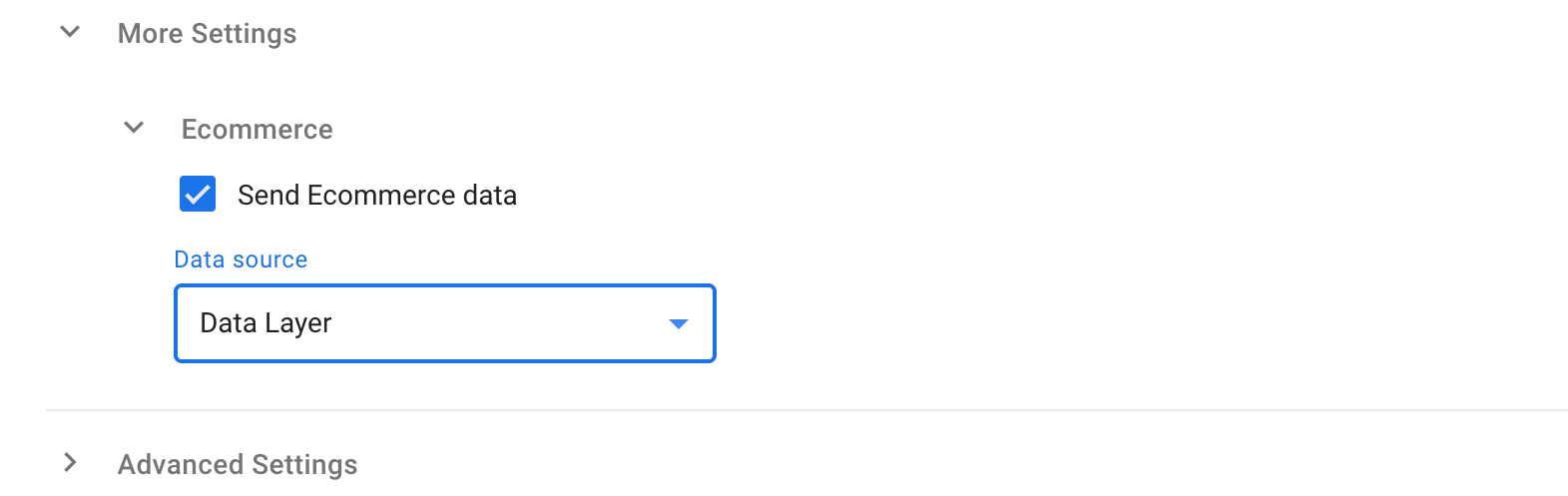 ממשק המשתמש של Tag Manager שבו מוצגת הגדרת תג מסחר אלקטרוני.