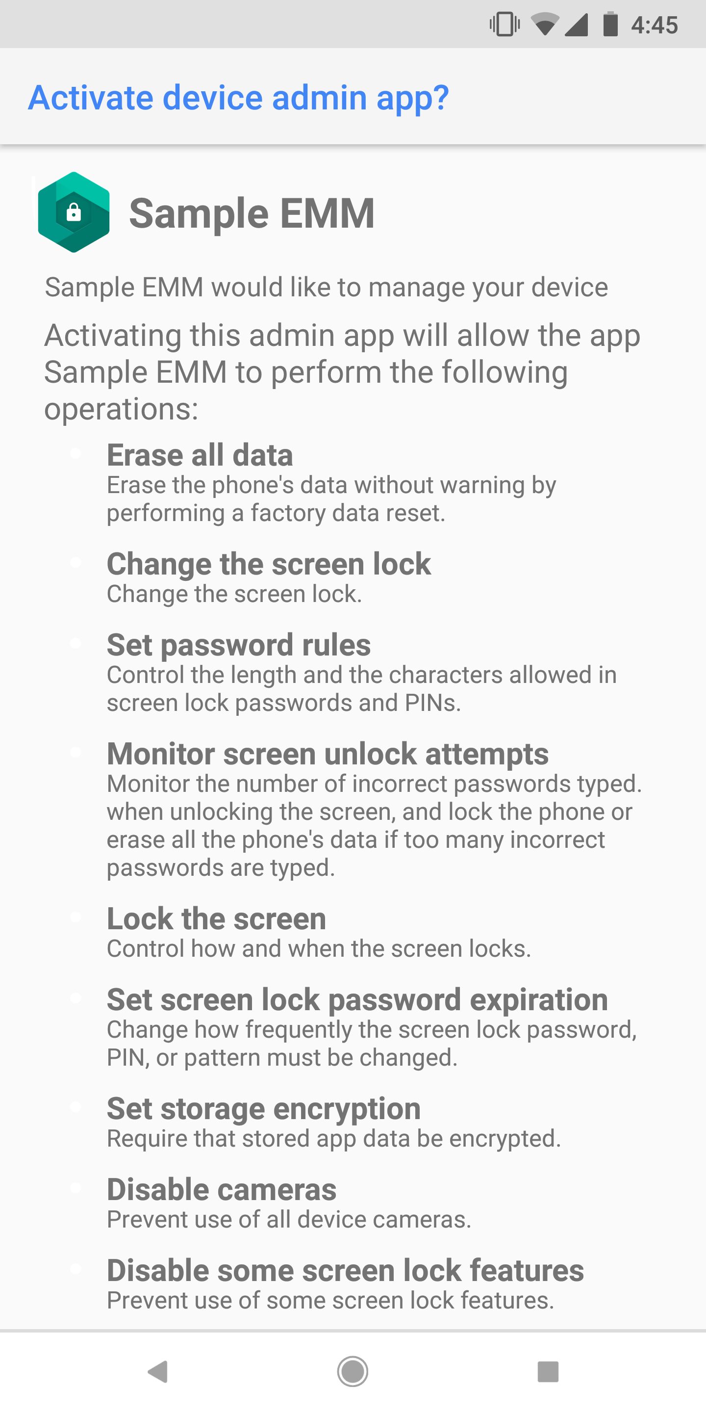 Activate device admin example