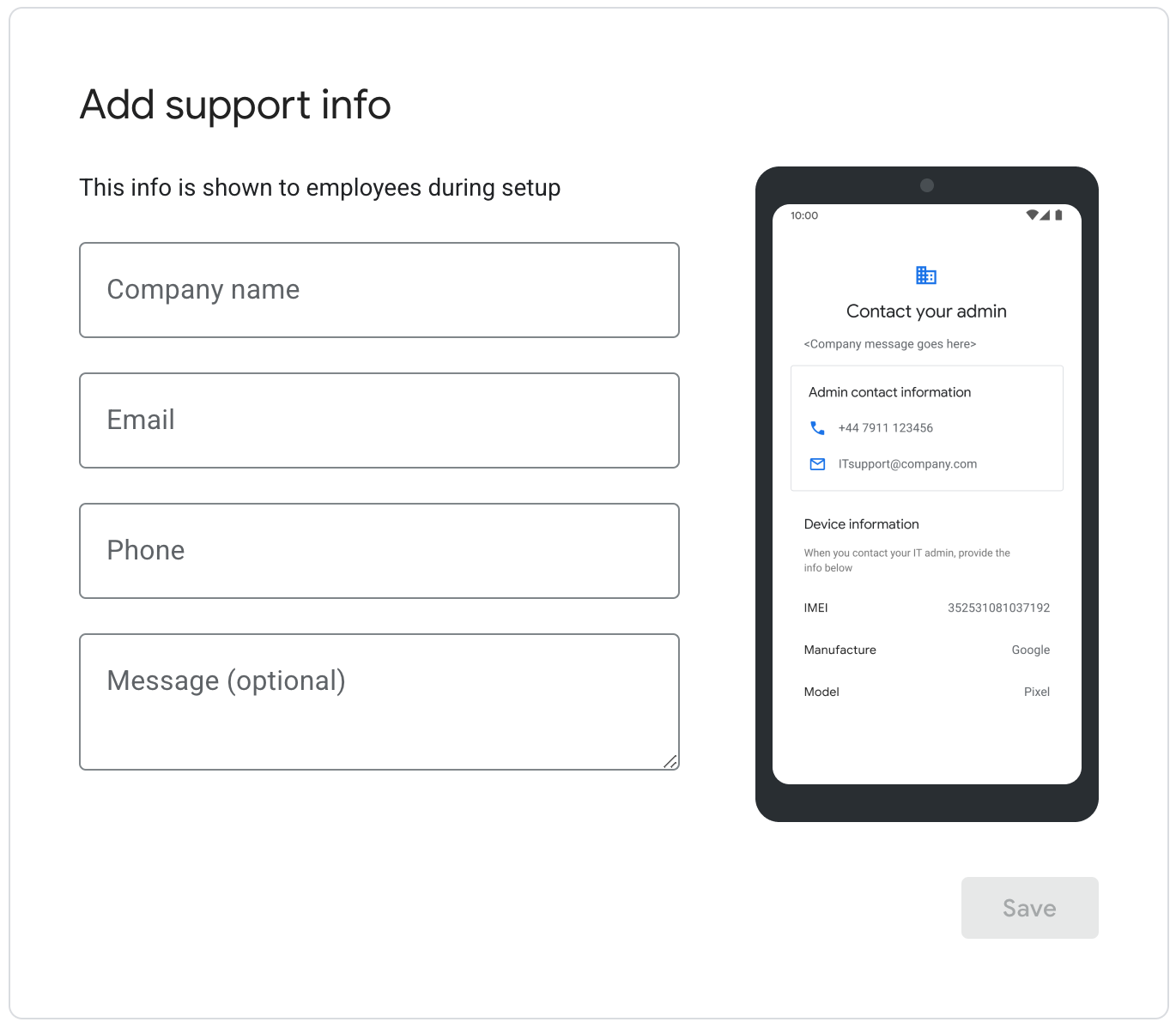 Écran d'informations sur l'assistance iFrame sans contact
