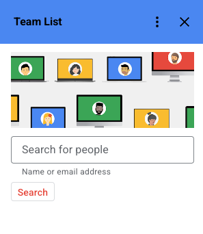 Screenshot des Google Workspace-Add-ons „Teams List“ (Teamsliste)