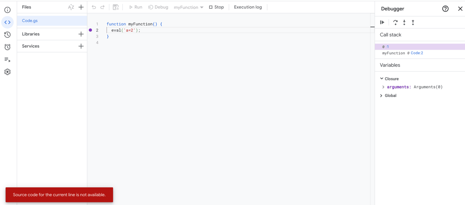 O código-fonte da linha atual não está disponível