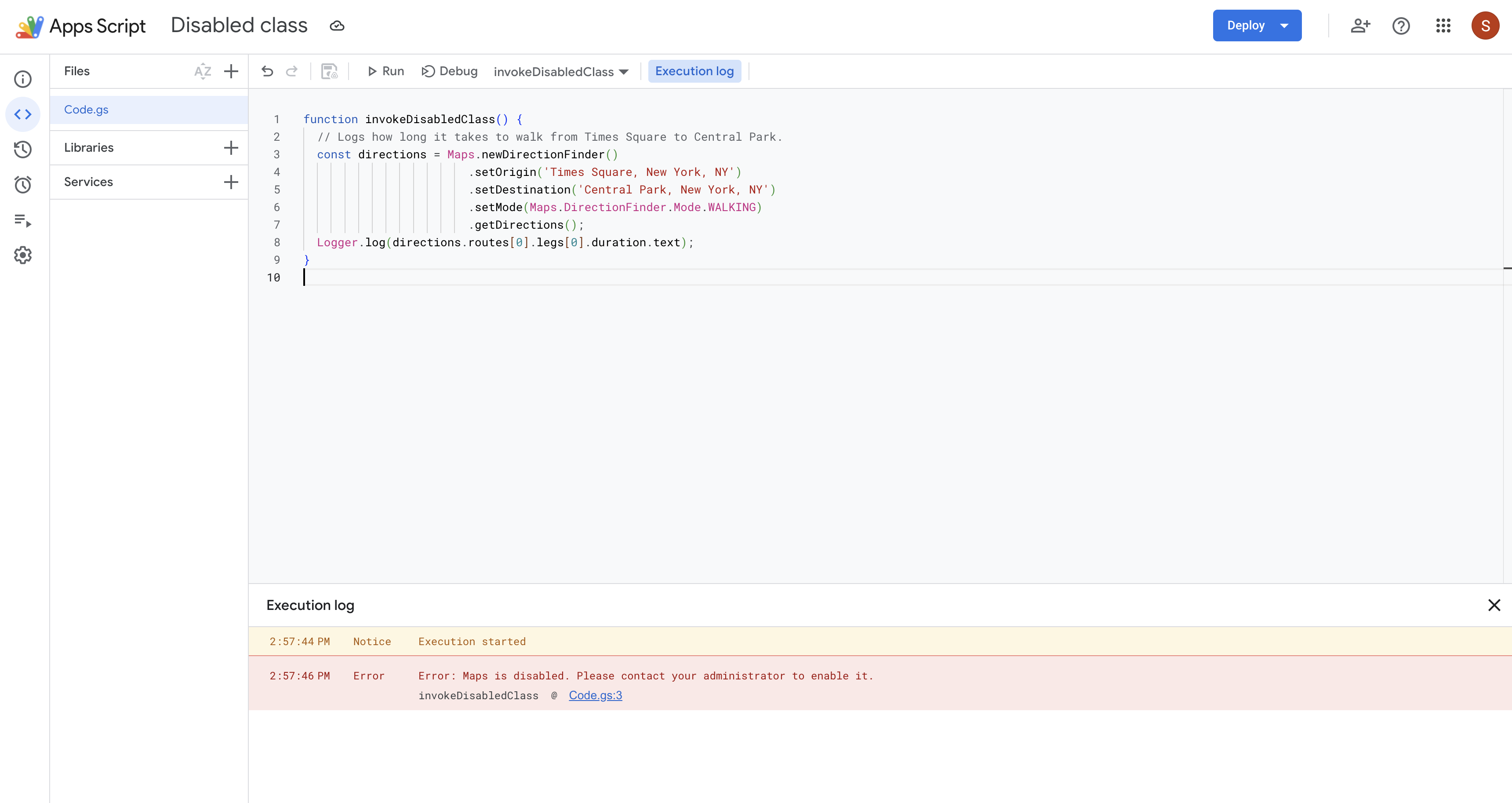 Deaktivierter Klassenaufruf