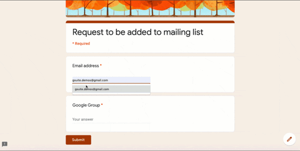 Bản minh hoạ cách thêm người dùng vào một nhóm trên Google Groups từ Google Biểu mẫu