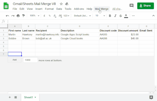 Mail merge automation pulling data from Google Sheets into a Gmail draft.