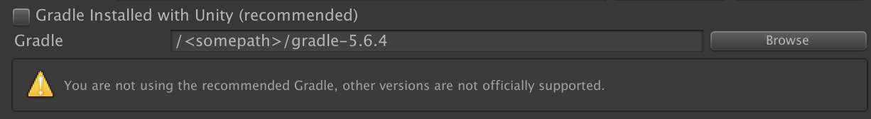 Captura de tela do painel &quot;External Tools&quot; (Ferramentas externas) do Android mostrando um caminho do Gradle especificado manualmente.