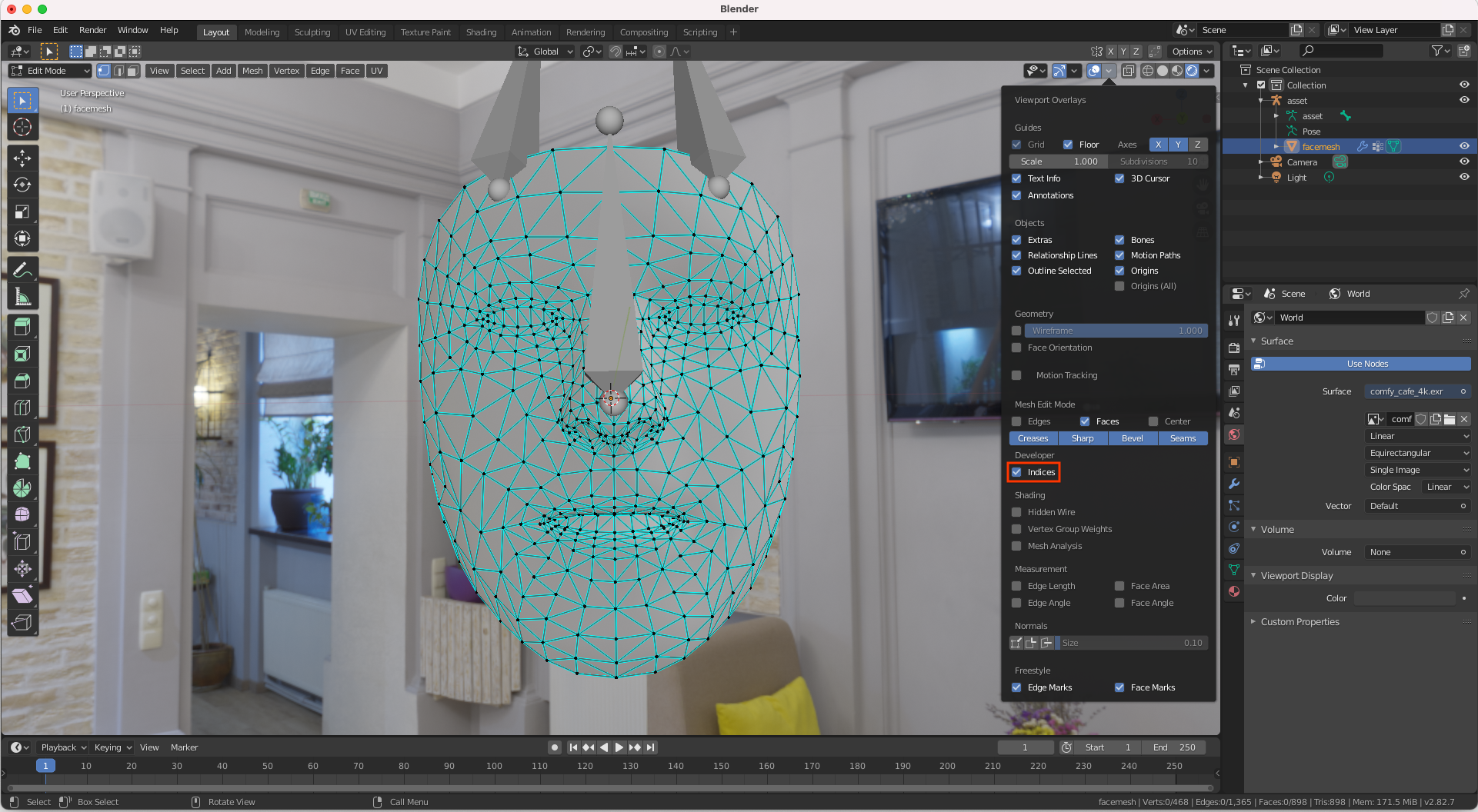 Indices de maillage de visage Blender