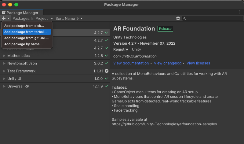 Cómo agregar un paquete .tgz con Unity Package Manager