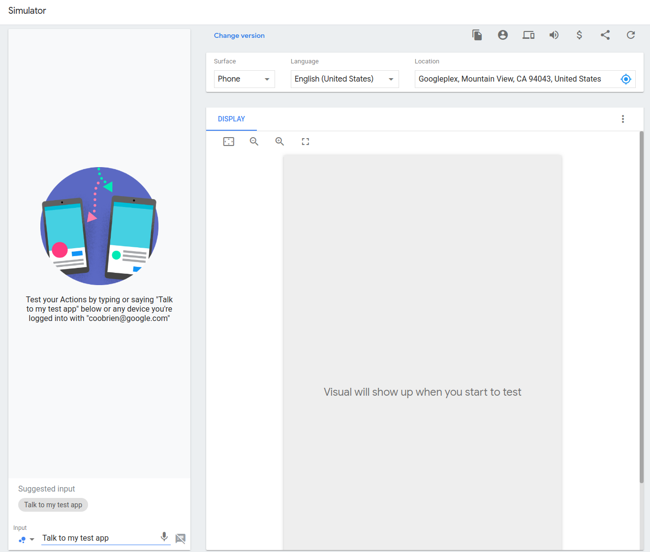 Actions Console シミュレータのスクリーンショット