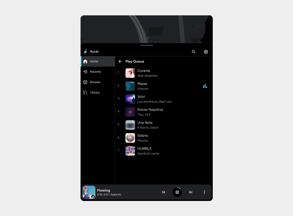 תמונת מקבץ של אפליקציית מדיה שמוצגת בה רשימת 'הבאים בתור' עם עטיפת האלבום