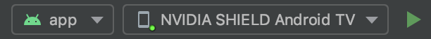 图片:Android TV 设备显示在 Android Studio 工具栏上