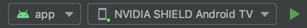 অ্যান্ড্রয়েড স্টুডিও টুলবারে প্রদর্শিত অ্যান্ড্রয়েড টিভি ডিভাইসটি দেখানো ছবি