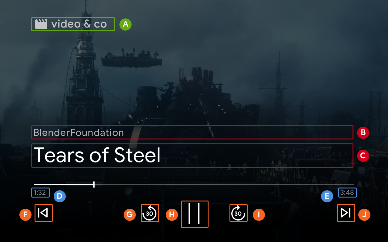 UI 컨트롤이 겹쳐진 재생 중인 동영상 이미지