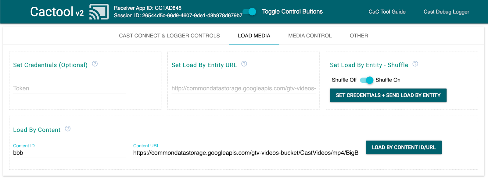 Bild des Tabs „Load Media“ (Medien laden) des Command-and-Control-Tools (CaC-Tools)