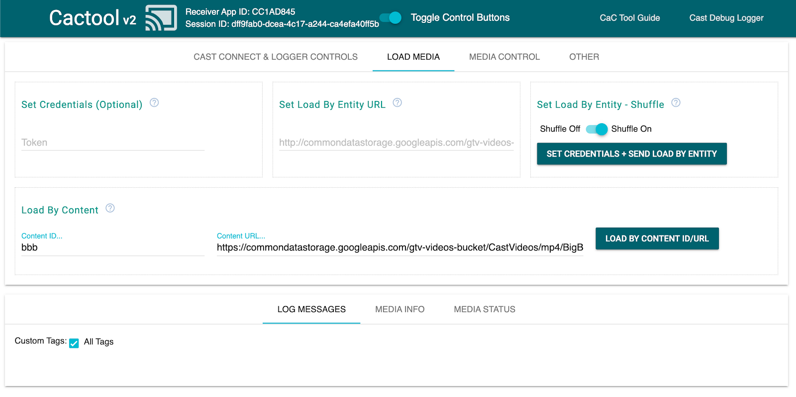 Bild von „Medien laden“ Tab des CAC-Tools (Command and Control)