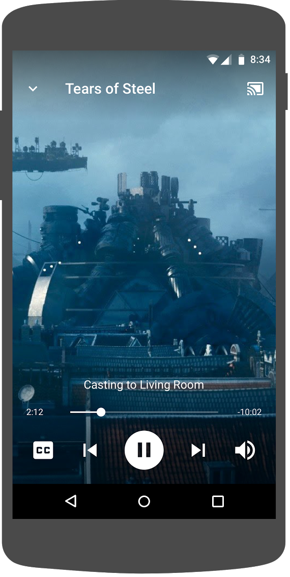 Ilustração de um vídeo sendo reproduzido em um smartphone Android com o controlador expandido sobreposto