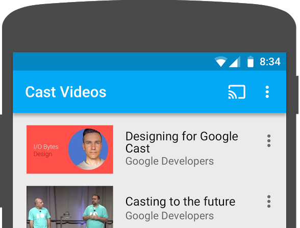 Ilustração da parte de cima de um smartphone Android com o app Transmitir vídeo em execução. O botão "Transmitir" aparece no canto superior direito da tela.