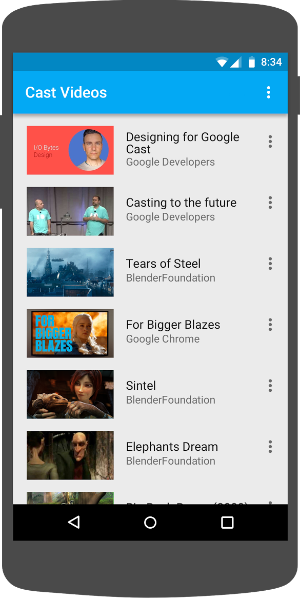 Ilustración de un teléfono Android que ejecuta la app de Cast Videos