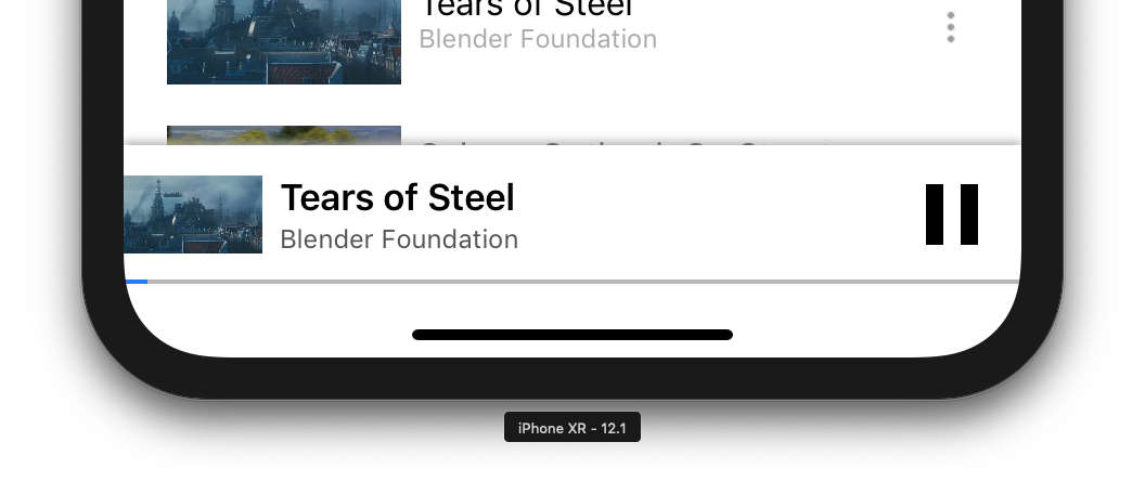 Abbildung des unteren Teils eines iPhones, auf dem die CastVideos App ausgeführt wird, mit Fokus auf dem Mini-Controller