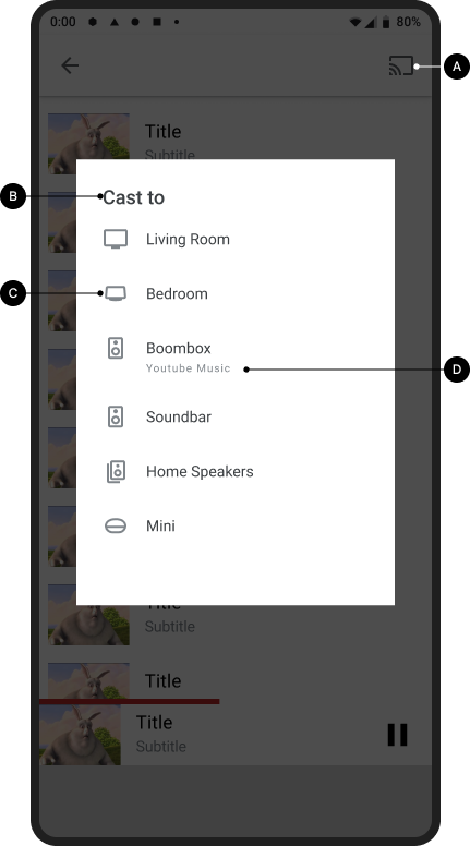 Caixa de diálogo do Google Cast, imagem não conectada