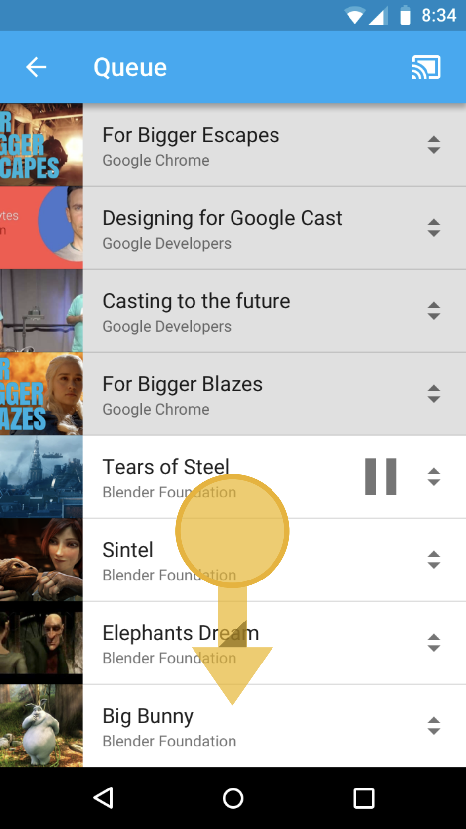 Historial de la fila de remitentes de Reproducción automática