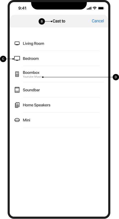 รูปภาพกล่องโต้ตอบการแคสต์ที่ไม่ได้เชื่อมต่อ