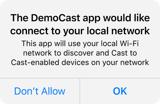 Imagen del diálogo de permisos de acceso a la red local de Cast