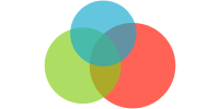 Venn diagram with three overlapping circles, one circle is blue the others are green