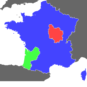 Mapa de Francia en el que se destacan dos provincias